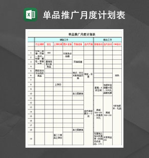 单品推广月度计划推进表Excel模