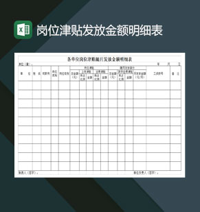 公司单位岗位津贴随月发放金额明细表Excel模板