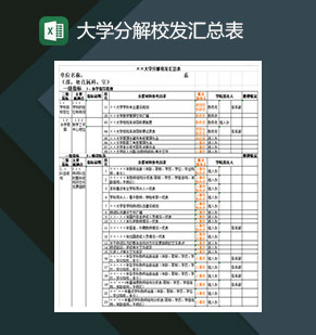 大学分解校发汇总表Excel模板