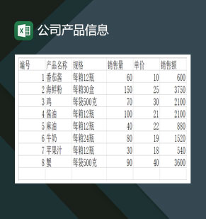 公司产品信息详情单Excel模板