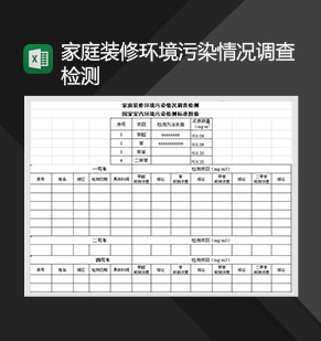 家庭装修环境污染情况调查检测表Excel模板