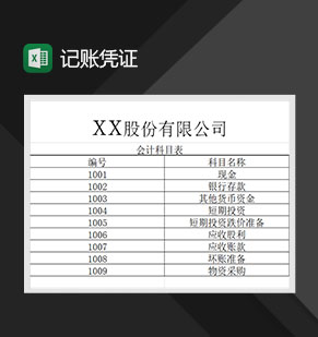 记账凭证会计科目表Excel模板