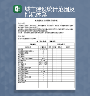 城市建设统计范围及指标体系Excel模板