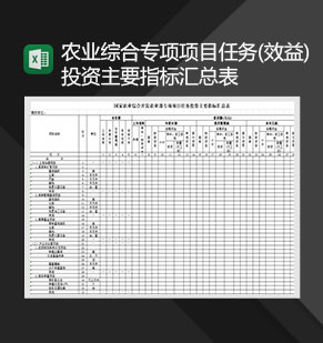 农业综合专项项目任务效益投资主要指标汇总表Excel模板