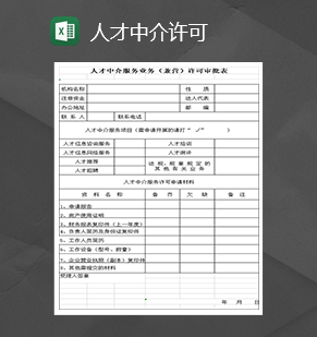 人才中介服务业务许可审批表Excel模板