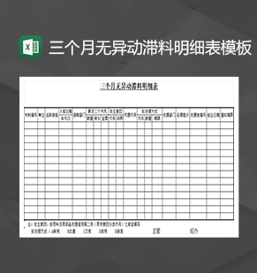 三个月无异动滞料明细表模板Excel模板