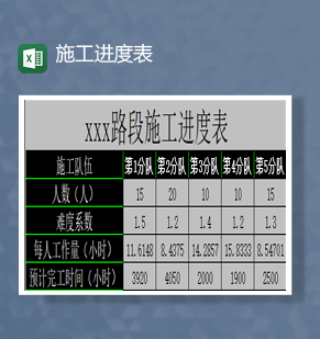 路段施工进度表详情表Excel模板