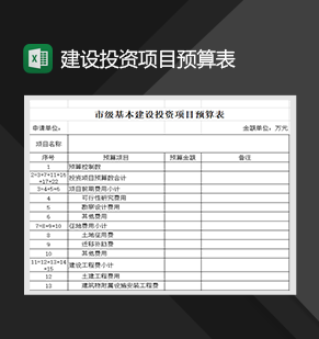 市级基本建设投资项目预算表财务报表样式Excel模板