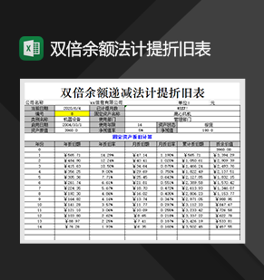 固定资产双倍余额法计提折旧表财务统计报表Excel模板