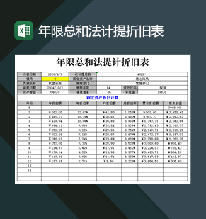 企业公司年限总和法计提折旧表Excel模板