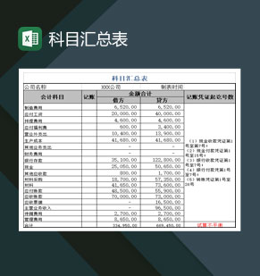 大小型公司科目汇总表Excel模板