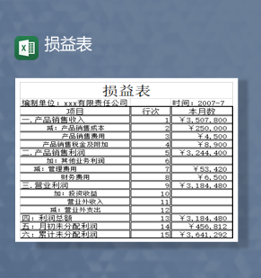 公司产品销售收入损益表明细Excel模板