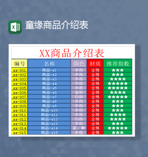 商品材质颜色数量明细介绍表Excel模板