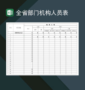 全省部门机构人员统计登记表Excel模板