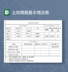 用户土地来源土地调查基本情况表Excel模板