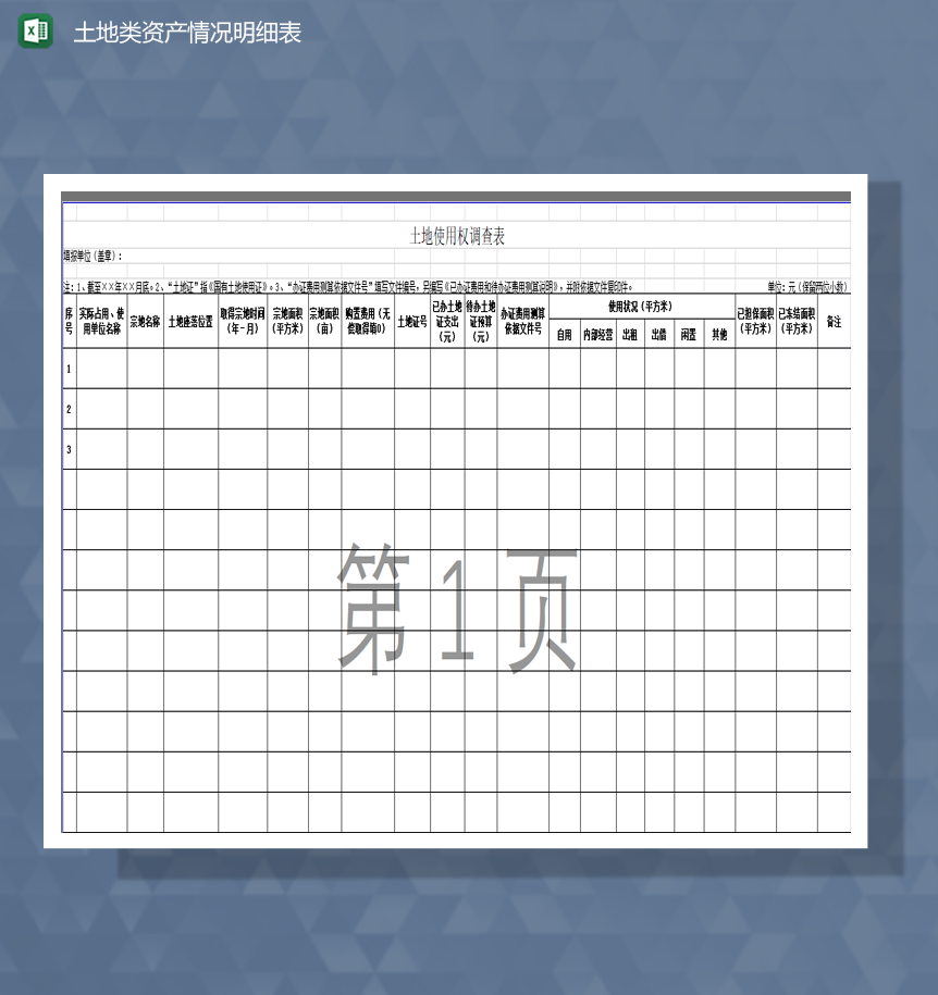 行政管理土地使用权调查表Excel