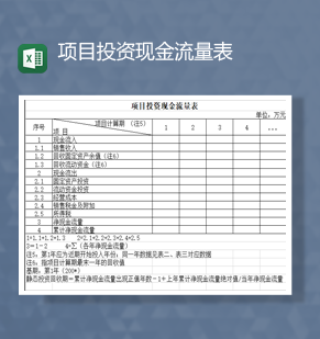 项目投资经营收支现金流量表Excel模板