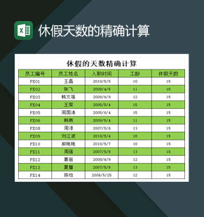 公司员工休假天数的精确计算表Excel模板