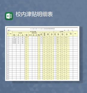 学校校内岗位津贴金额统计明细表Excel模板