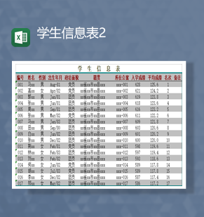 学生入学信息入学成绩情况详情明细表Excel模板