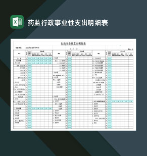 药监行政事业性支出明细表Excel模板