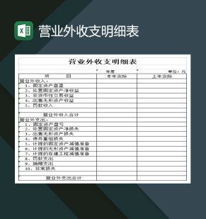 大小型企业营业外收支明细表Excel模板