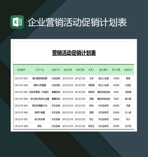 企业营销活动促销计划表Excel模