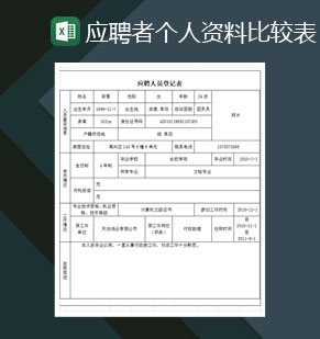 应聘者个人资料比较表Excel模板