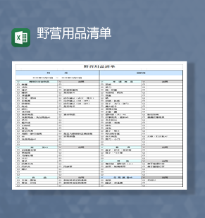 家庭野营购物日常用品清单报表Ex