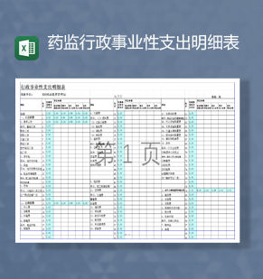 药监行政事业性财务支出明细表Excel模板