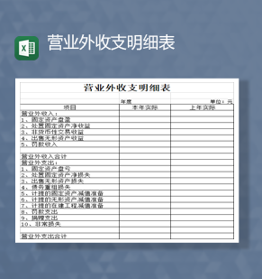 项目营业外收支明细表财务资产Excel模板