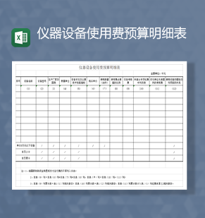 仪器设备使用费预算明细表财务会计Excel模板