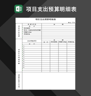 公司项目财务支出预算明细表Excel模板