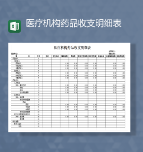 医疗机构药品收支明细表详情表Excel模板