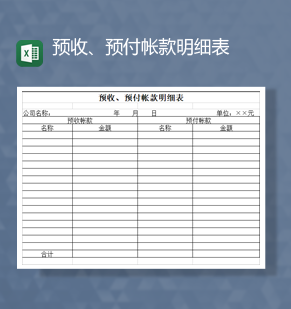 财务预收款预付帐款明细表财务会计Excel模板