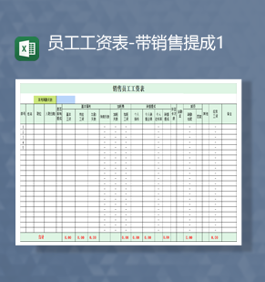 公司员工工资表带销售提成财务报表Excel模板