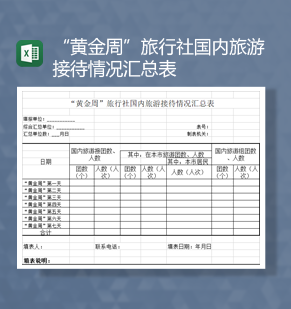 黄金周旅行社国内旅游接待情况汇总表Excel模板