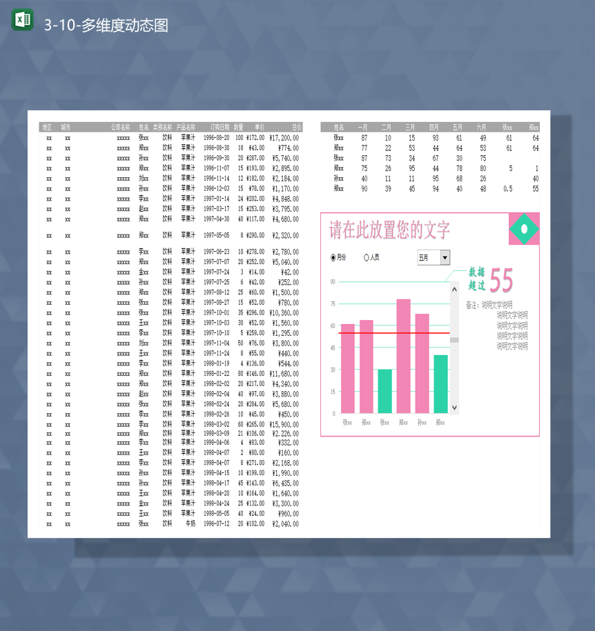 公司商品销售人员销售业绩统计月报表多维度动态图Excel模板