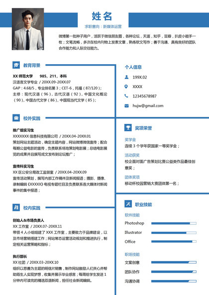 精心编排应届生新媒体运营个人简历模板