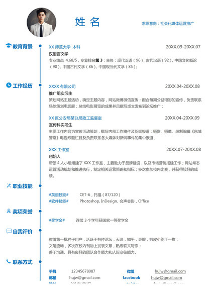 社会化媒体运营推广个人简历