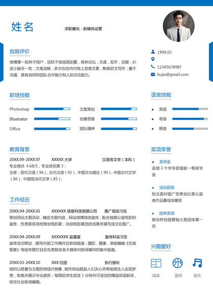 简洁大方新媒体运营个人简历模板