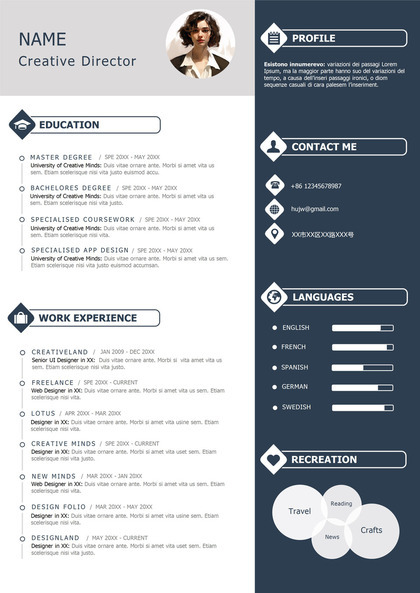 定制化创意总监英文个人简历模板