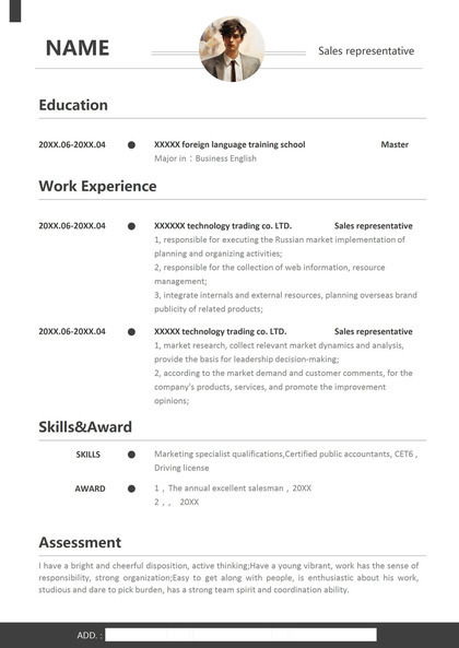 商务销售代表英文个人简历模板