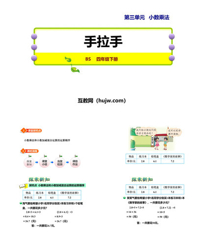 《手拉手》小数乘法PPT教学课件