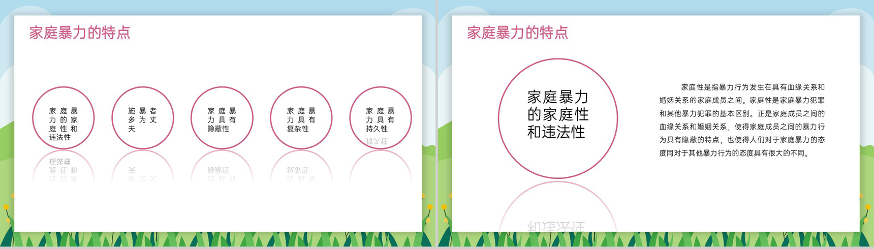 绿色可爱卡通不要让幸福毁于暴力国际消除家暴日主题活动PPT模板-12