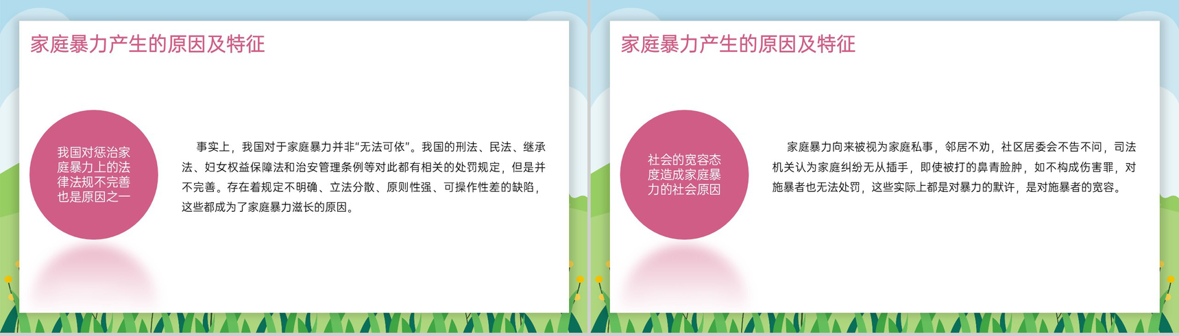 绿色可爱卡通不要让幸福毁于暴力国际消除家暴日主题活动PPT模板-7