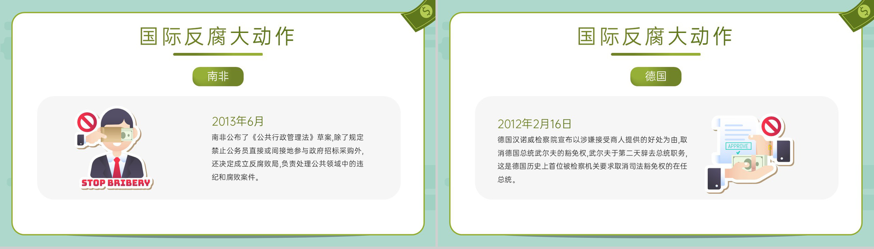 绿色扁平化国际反腐日反腐倡廉教育主题宣传PPT模板-10