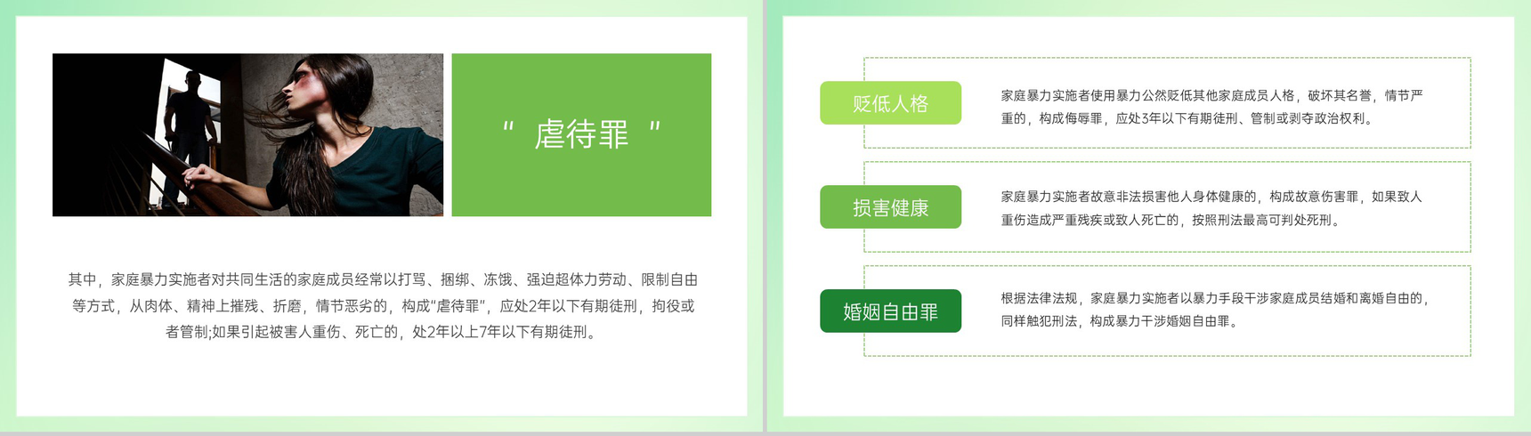 绿色简约反对家庭暴力维护社会安宁反家暴日活动宣传PPT模板-6