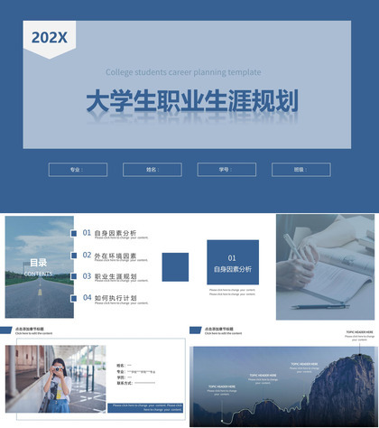 简约沉稳大学生职业生涯规划ppt模板
