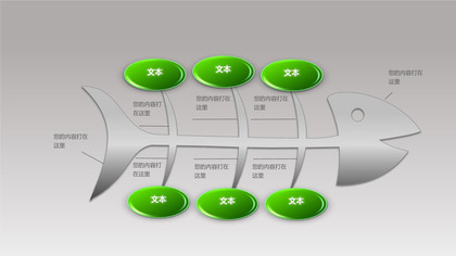 灰色渐变3D立体鱼骨图PPT图表